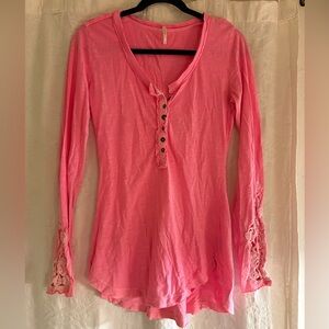 Free People Pink Lace Sleeve Tunic